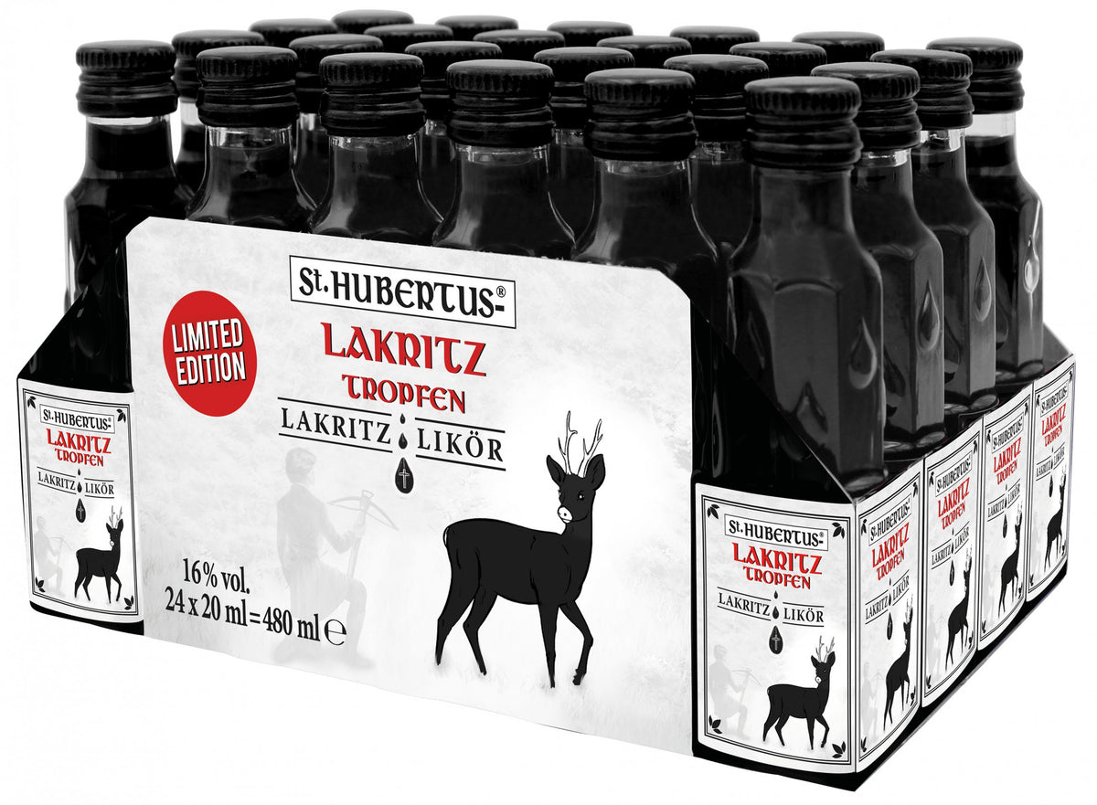 Karton St. Hubertus-Tropfen  Lakritz Likör 24 x 0,02L mit 16 % Vol.
