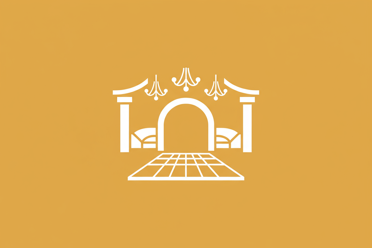 Raum/Saal für Party, Icon, weiß auf hintergrund in RGB 237,175,25, ohne Text, elegant, einfach, modern, klar